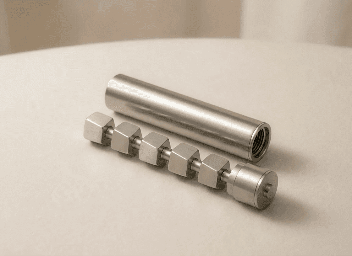 Keepcrypt Cell with pentagon-bead titanium core exposed beside the shell